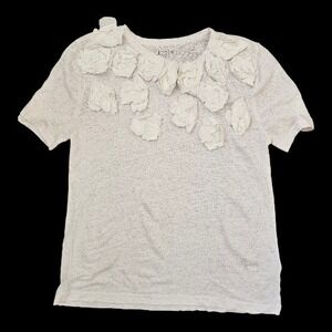 J.Crew Linen 3D Flowers Cottagecore Boho Poetcore Resort T-Shirt S-M